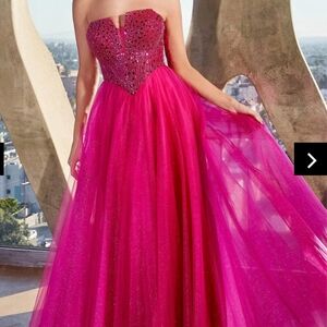 Strapless Beaded Fuchsia Prom Gown